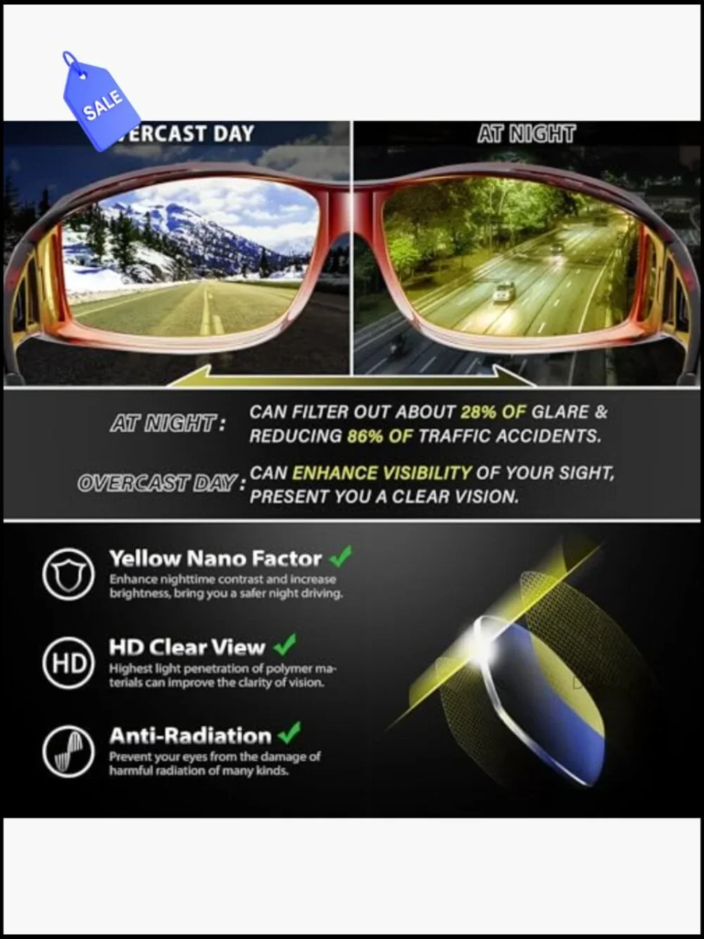 Night Driving Glasses Fit Over Eyeglasses, Polarized Anti Glare Wrap Around